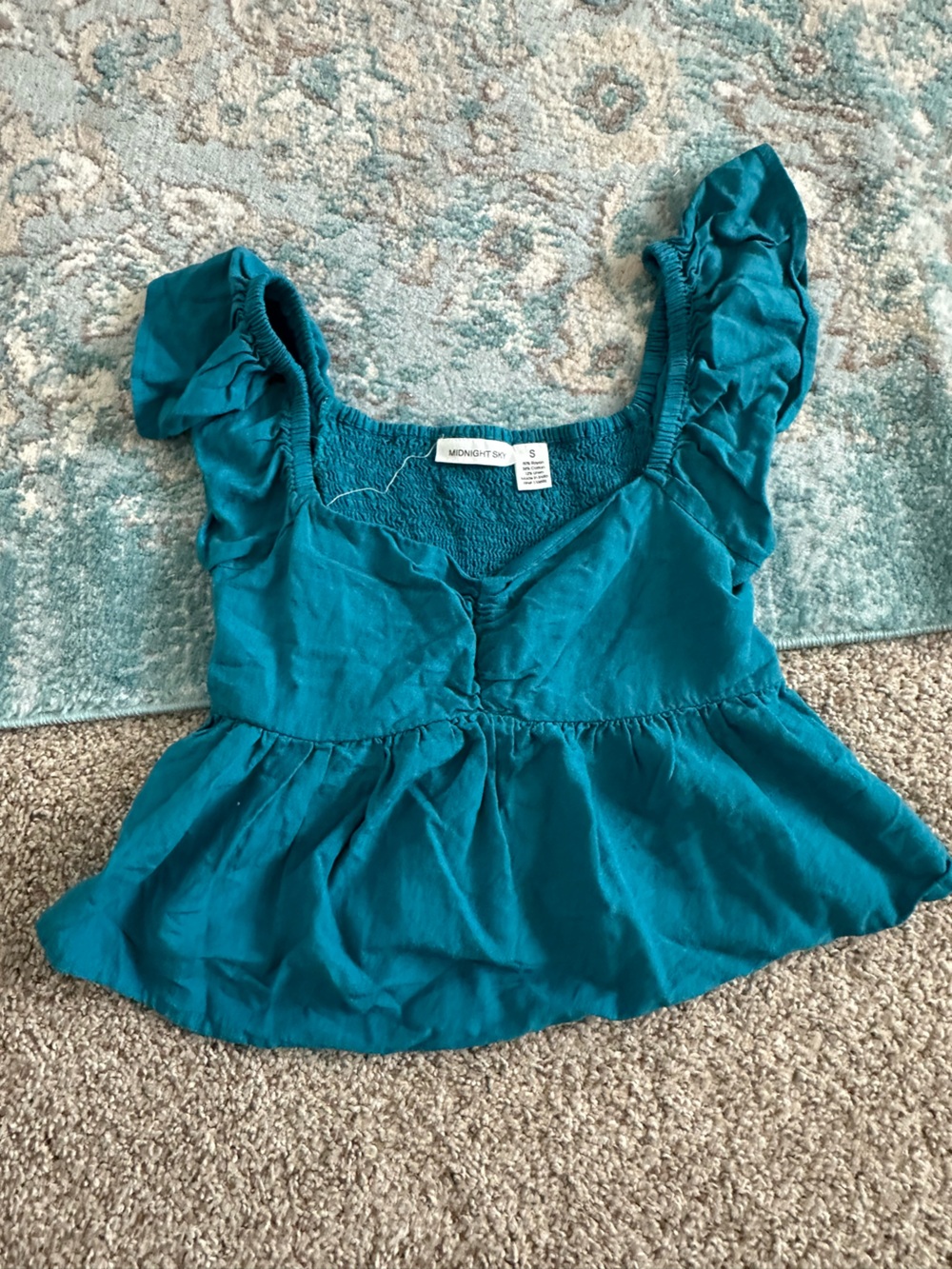 T.J.Maxx Teal Ruffled Smocked Camisole
